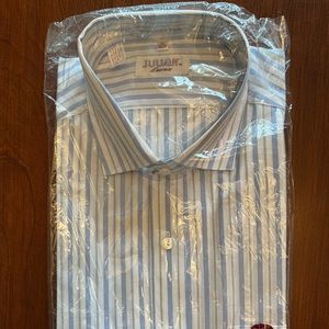 Brand New Men’s Blue and White Striped 100% Cotton Dress Shirt